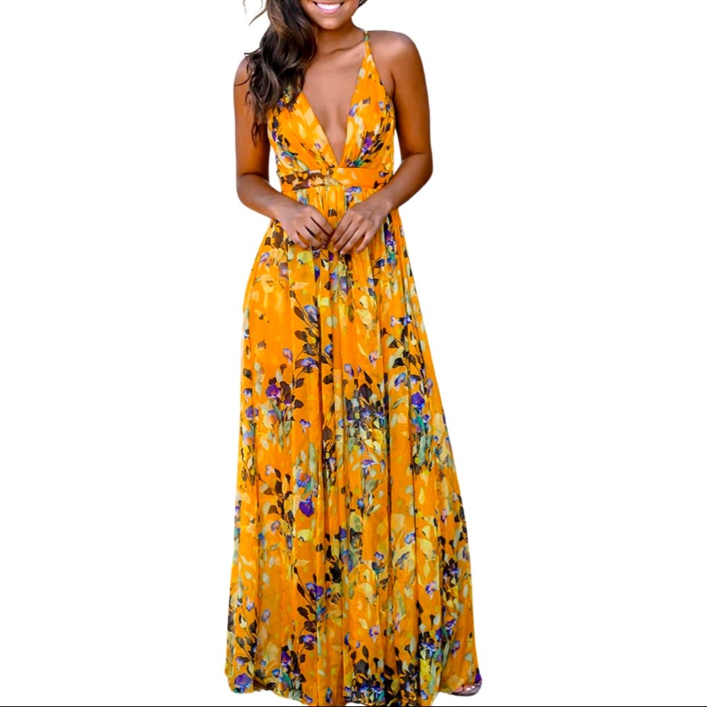 Maxi Sexy Strap Floral Chiffon Dress